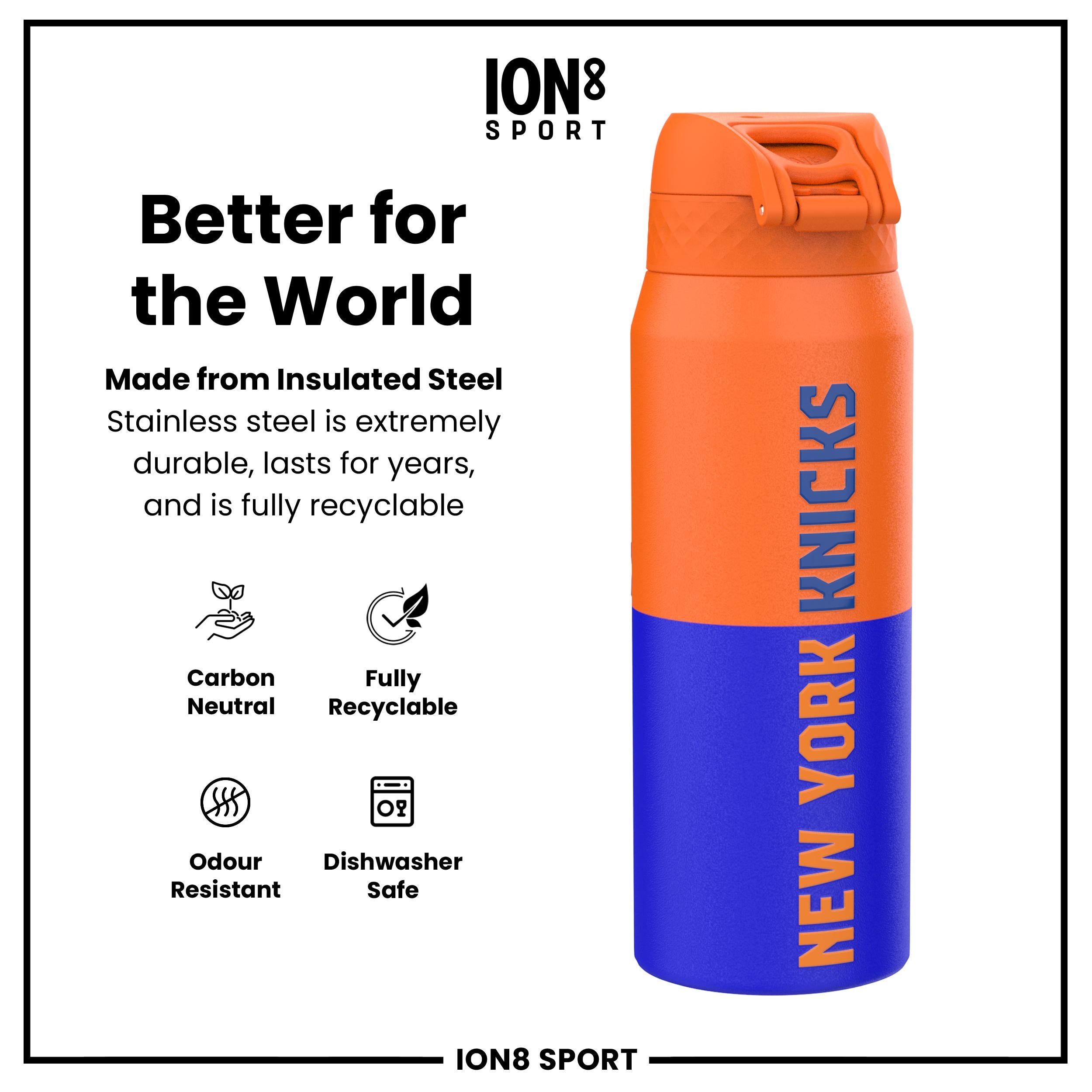 24oz - NBA x ION8 Sport Waterbottle - Stainless Steel, Double Wall