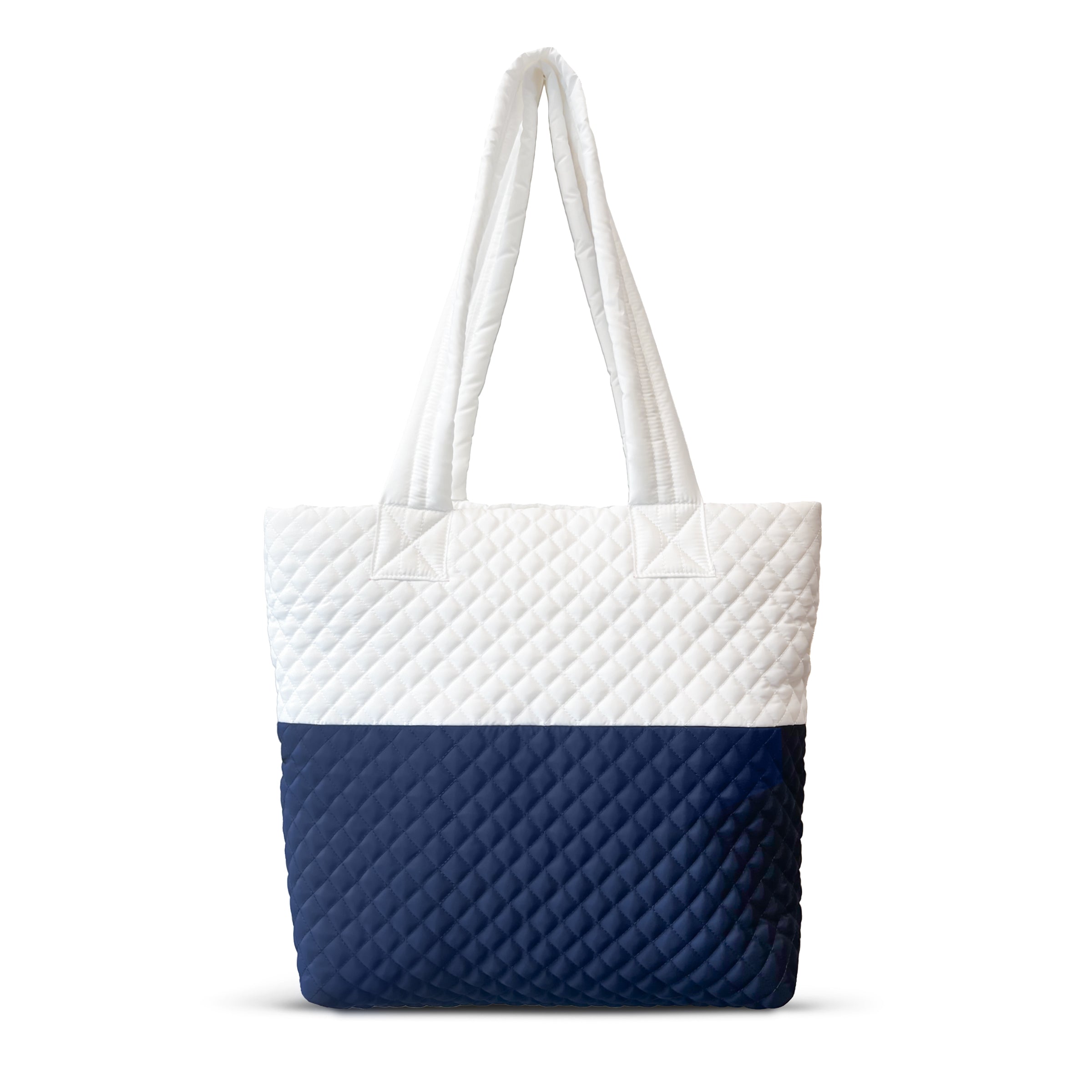 Newport Two-Tone Quilted Tote Bag with Zipper Closure- White/Dark